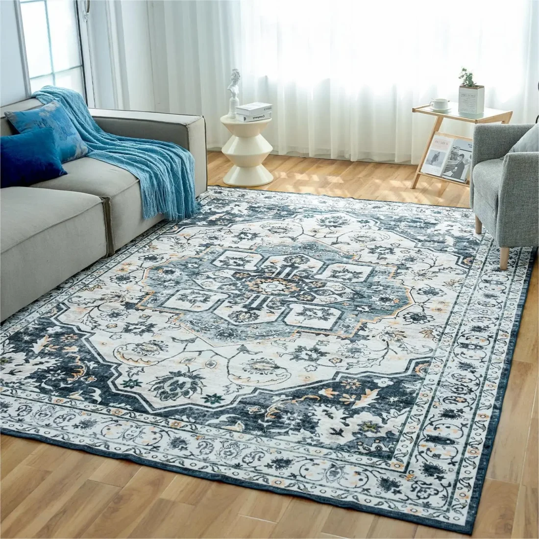 Washable Rug,with Non-Slip Backing, Non-Shedding Floor Mat Throw Carpet for Living Room Bedroom Kitchen Laundry Home Office,